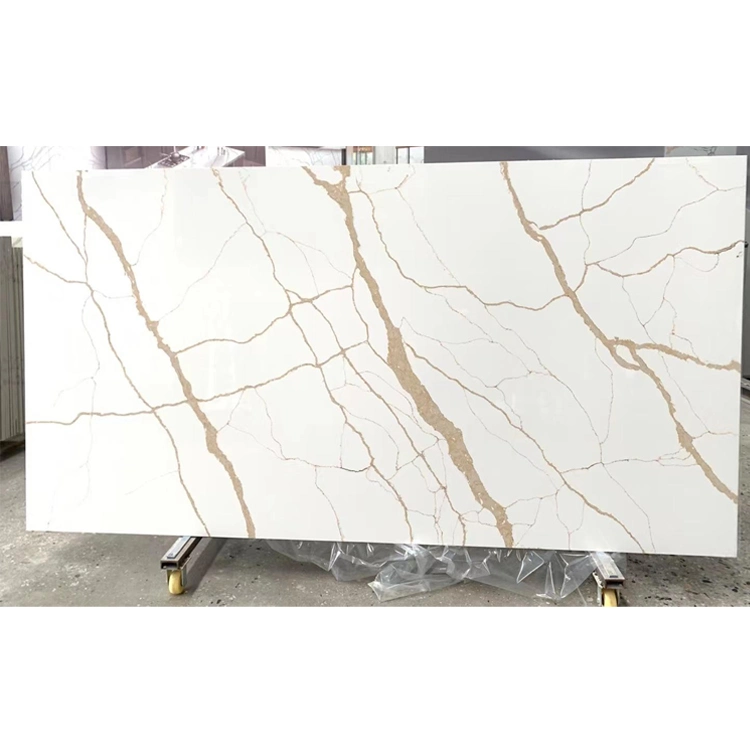 Kitchen Tabletop Artificial Stone Gold White Calacatta Quartz Countertops Slabs
