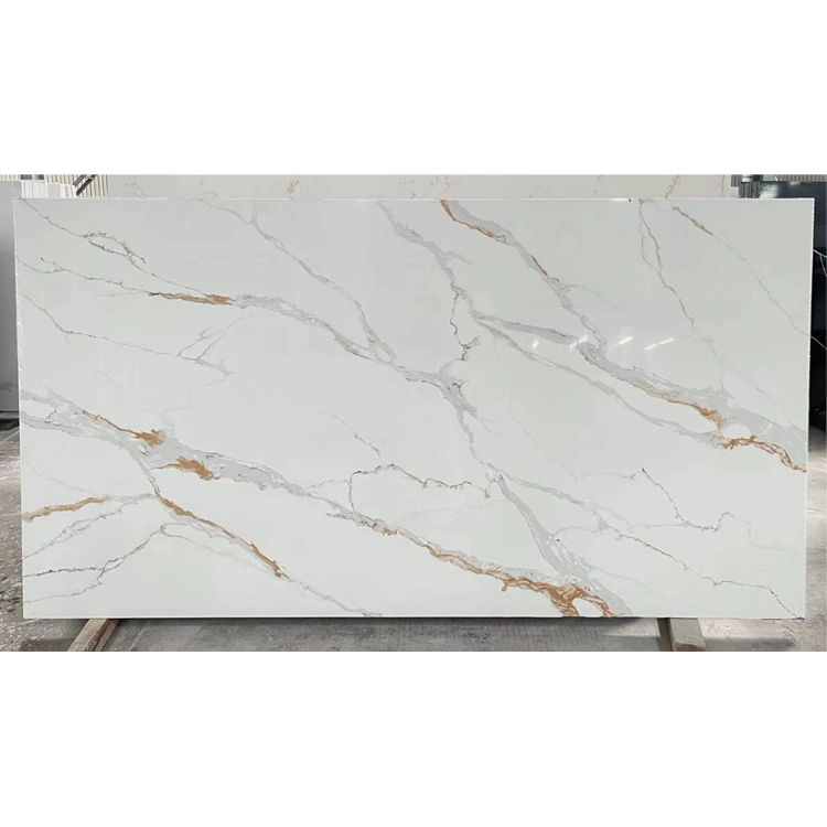 Kitchen Table Countertops Artificial Stone Calacatta Gold White Engineered Quartz Stone Slab