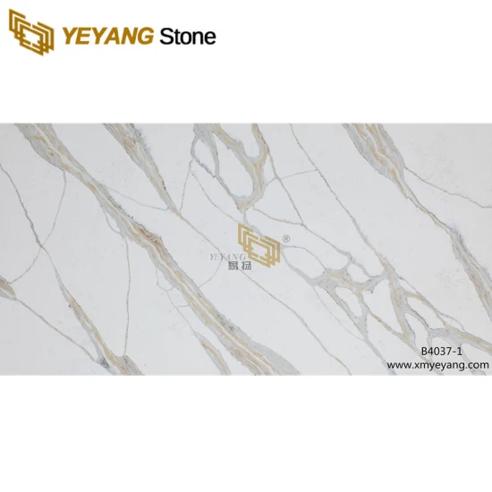 Luxury White Calacatta Quartz with Gold Veins for Background/Accent Wall Kitchen Island Countertop