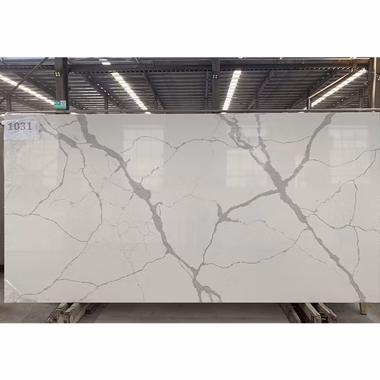 Prefab Quartz Kitchen Countertop Italian Design Calacatta Marble Grey Veins White Calcutta Quartz Slab